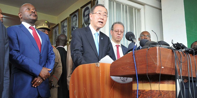 The UN's Ban Ki Moon and Nkurunzinza after one of many peace visits by world leaders to Burundi. UN PHOTO