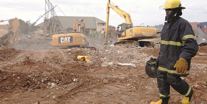 Site where Kyaseka Towers was located days after it collapsed. PHOTO BY JIMMY SIYA