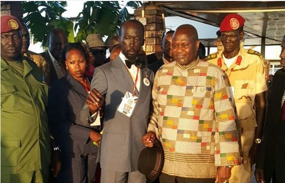 Mabior Garang briefs Machar (right) soon after he returned to Juba. He is on the new Transitional Government cabinet