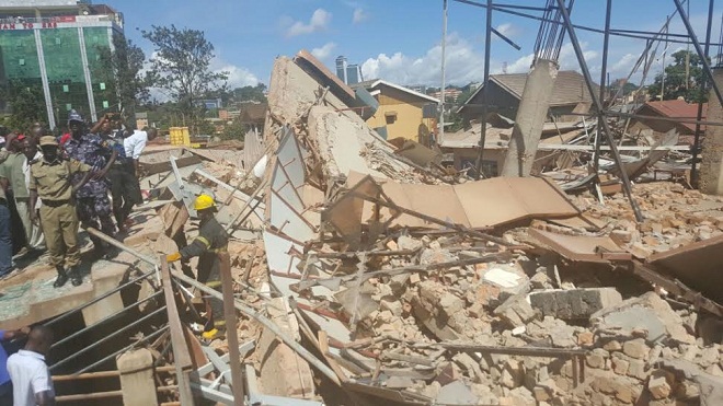 The building that collapsed just outside Makerere University