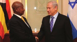 President Yoweri Museveni shakes hands with Benjamin Netanyahu, Israel's Prime Minister, during a recent visit to Tel Aviv. NET PHOTO