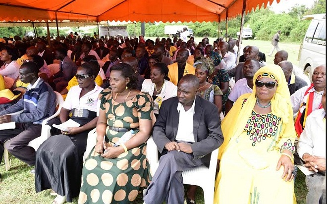 Kasese NRM officials listen to Museveni yesterday.