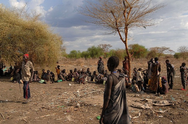 Internally displaced people of the Murle tribe wait to receive World Food Programme food rations. PHOTO AFP