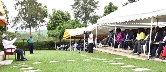 Museveni speaks to Dairy farmers and processors of the AFRISA. AFRISA is an organisation that imparts new skills to rural farmers. PHOTOS PPU