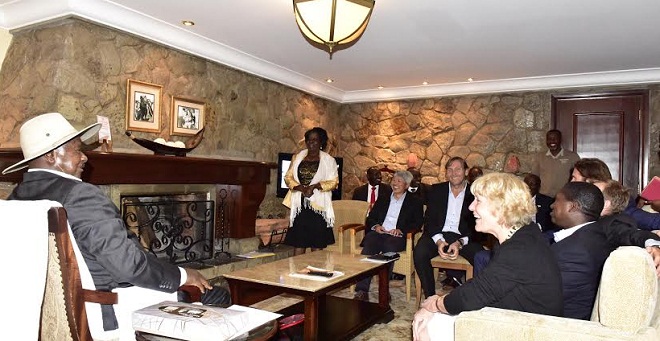 President Museveni (left) at a meeting between Ugandan tourism officials and investors in Nairobi. PHOTOS PPU