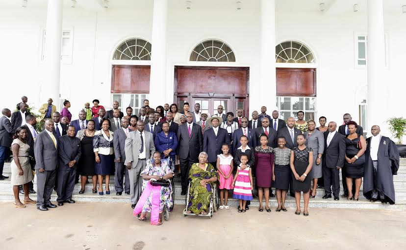 President Museveni, the seven new judges and their family members soon after the swearing in. PHOTOS BY PPU