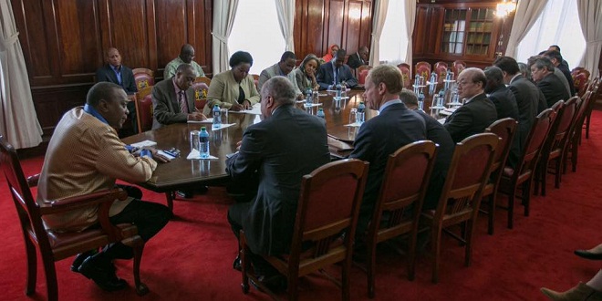 Meeting with members of the United Nations Security Council this morning at State House, Nairobi. Discussed issues of concern to Kenya on the African Union Mission to Somalia (AMISOM) as well as Kenya's decision to close Dadaab Refugee Camp.