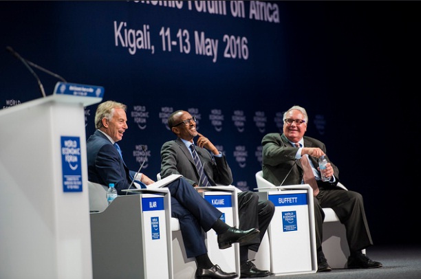 President Kagame, alongside Tony Blair and Howard Buffett . COURTESY PHOTOS