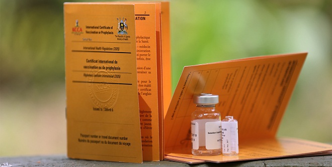 Yellow fever vaccines and the vaccine card. PHOTO BY KCCA