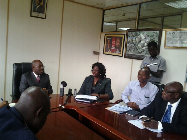 Mbonye (left) receives the West African delegation led by deputy minister Madino Rahman. PHOTO CHARLOTTE NINSIIMA