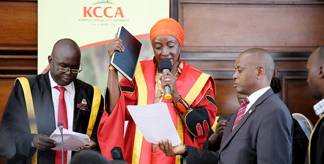 KCCA's new Deputy Lord Mayor Kanyike swears in. PHOTO KCCA