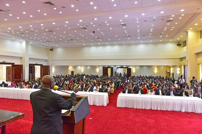 Uganda President Museveni talks to his new cabinet. PHOTOS PPU