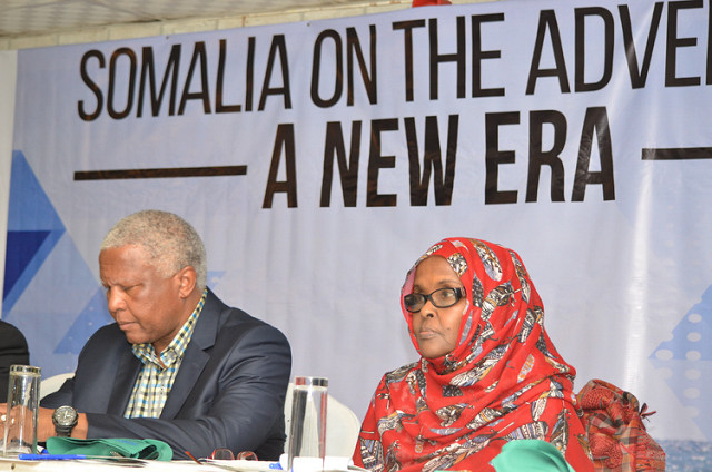 Amina Ahmed Warsame from the Somali women community in Uganda and Maj. Gen. Fidza Dludlu, the AMISOM Head of Mission Support during an AMISOM diaspora engagement event in Kampala, Uganda