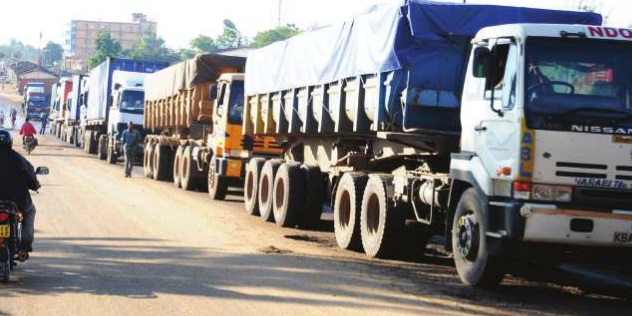 Transit trucks crossing Malaba boarder to Uganda. PHOTO JIMMY SIYA