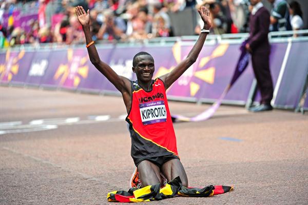 Kiprotich celebrates his gold in 2012