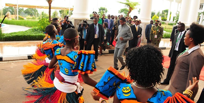 Lungu dances when he was in Uganda early this year.