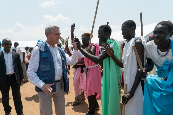 United Nations High Commissioner for Refugees Filippo Grandi meets South Sudanese refugees at Pagirinya refugee settlement in Adjumani, Uganda.  UNHCR PHOTO