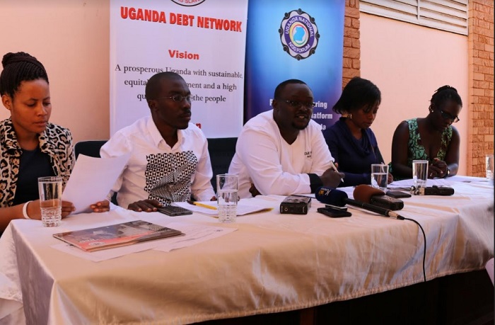 CSOs address the press in Kampala. Picture Caption(L-R) Evas Kanyesigye, Julius Kapwepwe,Arthur Larok, Cissy Kagaba and Sarah Pacutho 