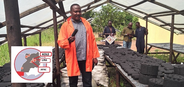 Making sludge briquettes at the Decentralized Feacal Sludge Treatment plant in Kole district. COURTESY PHOTO