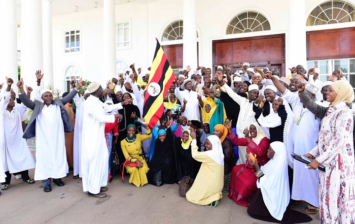 President Museveni seeing off a contingent of 92 pilgrims headed to Mecca for hajj. The trip he co-sponsored with Sudan president Omar al-Bashir. PPU PHOTO