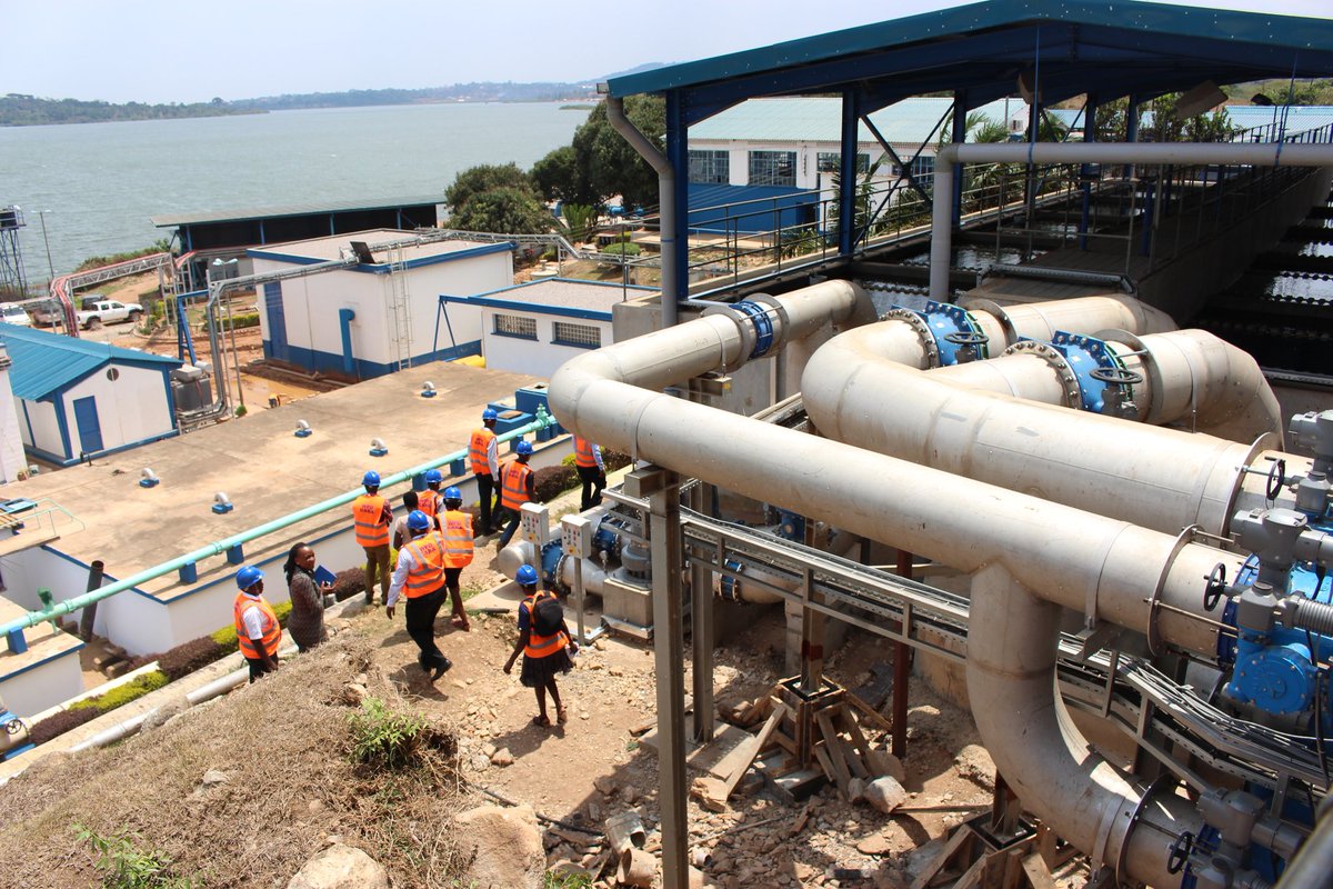 The ongoing upgrades at the Ggaba water works. (top) Mugisha talks to the press after a tour of the facility. PHOTOS NWSC