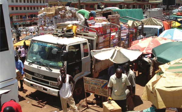 Trucks at Arua Park in Kampala loading goods destined to Juba, South Sudan. Courtesy Photo