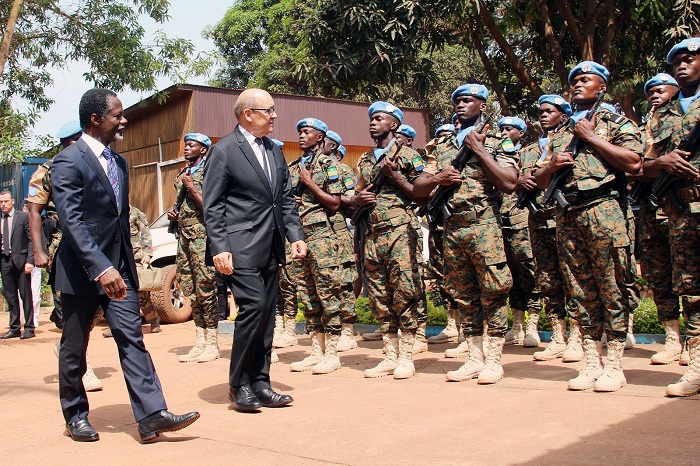 The Special Representative of the Secretary-General of the #un in #Central African Republic, perfect onanga received Monday at the headquarters of the minusca, the French Minister of defence, Jean-Yves Le Drian