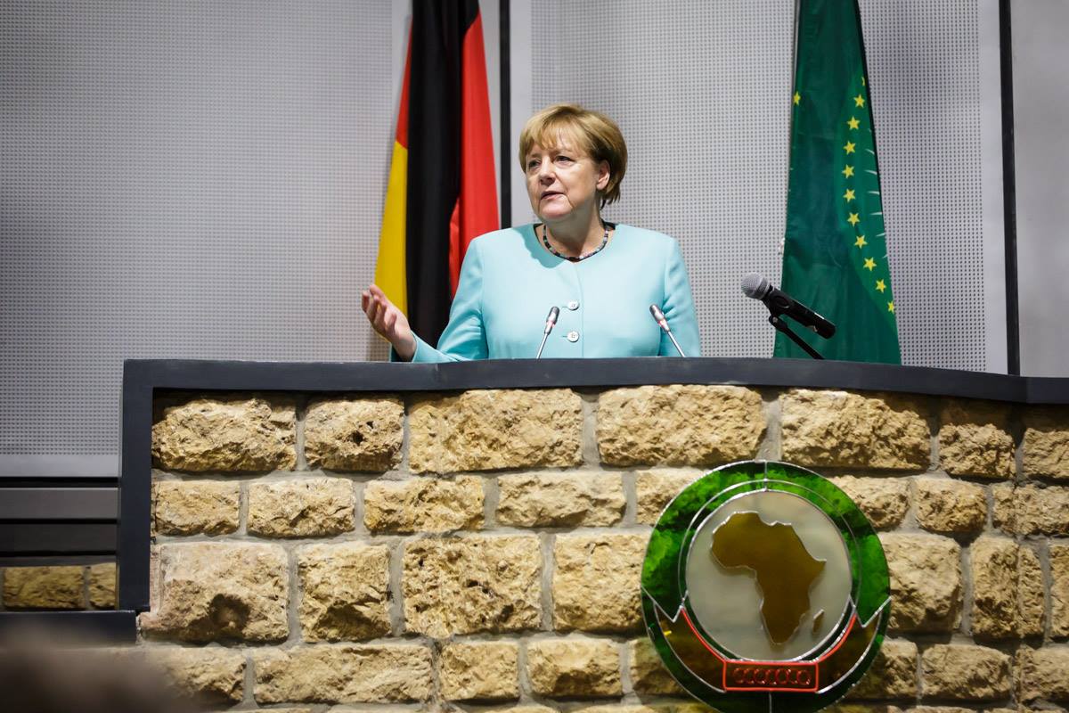 German Chancellor Angela Merkel addressing the African Union