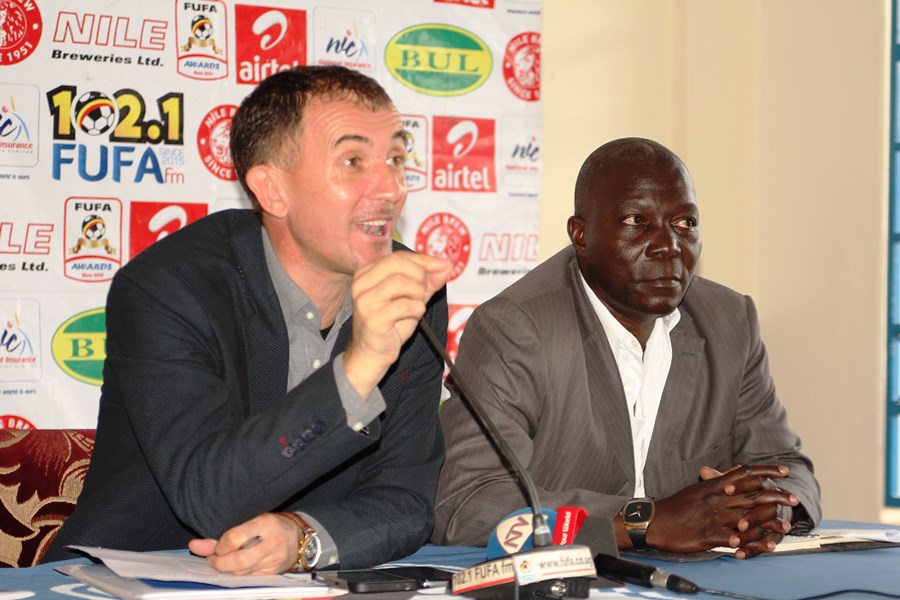 oach Micho and his assistant Moses Basena during the press conference at Mengo on Wednesday. PHOTO FUFA MEDIA