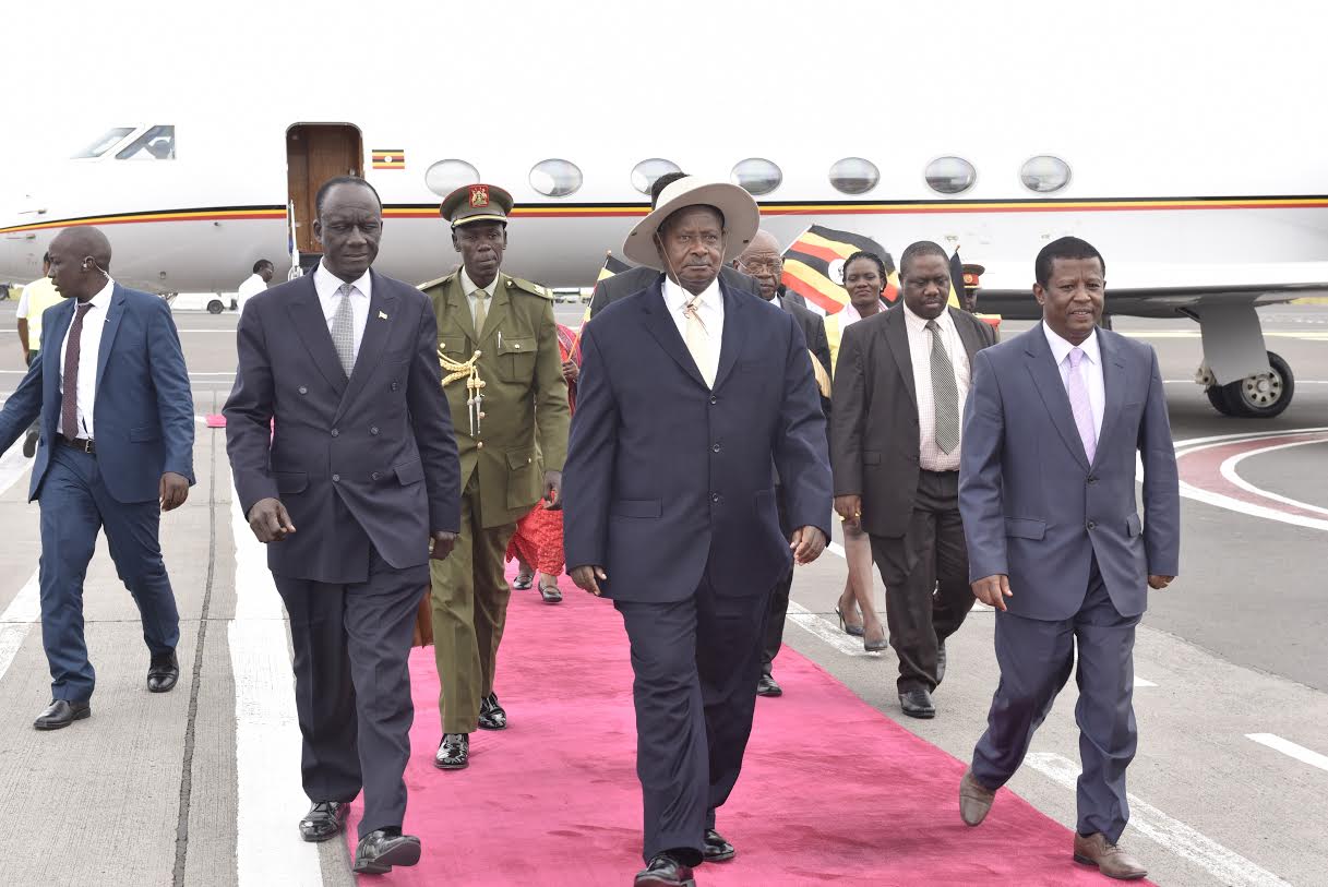 The President was received at Bole International Airport by Ethiopia's Chief of Protocol Mesfin Mideksa, Uganda’s Minister of Defence Adolf Mwesigye, Minister of State for Regional Cooperation Dr. Philimon Mateke, Uganda's Ambassador to Ethiopia Mull Katende and Uganda’s Military Attaché to Ethiopia Brig. Sam Kiwanuka.