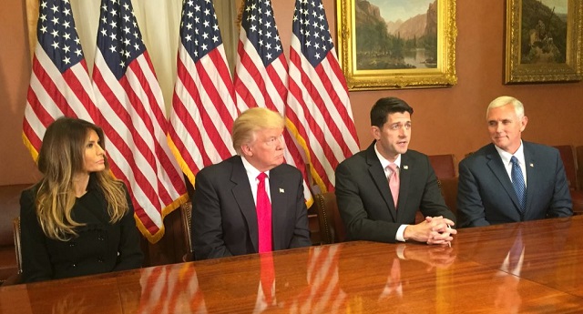 Trump and Pence (right) meet Speaker Ryan 