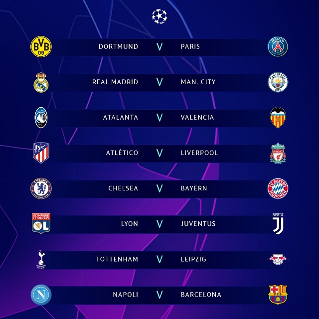 Champions League last 16 fixtures